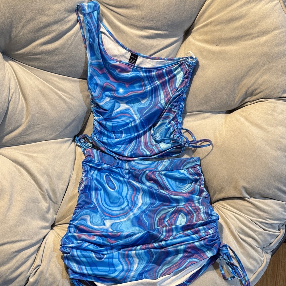 SHEIN Blue and Pink Swirl Swim Coverup
